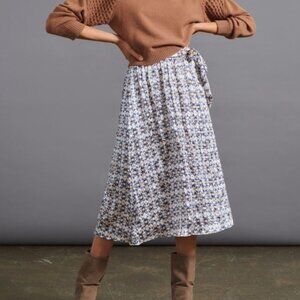 ANTHROPOLOGIE Floral Textured Satin Midi Skirt